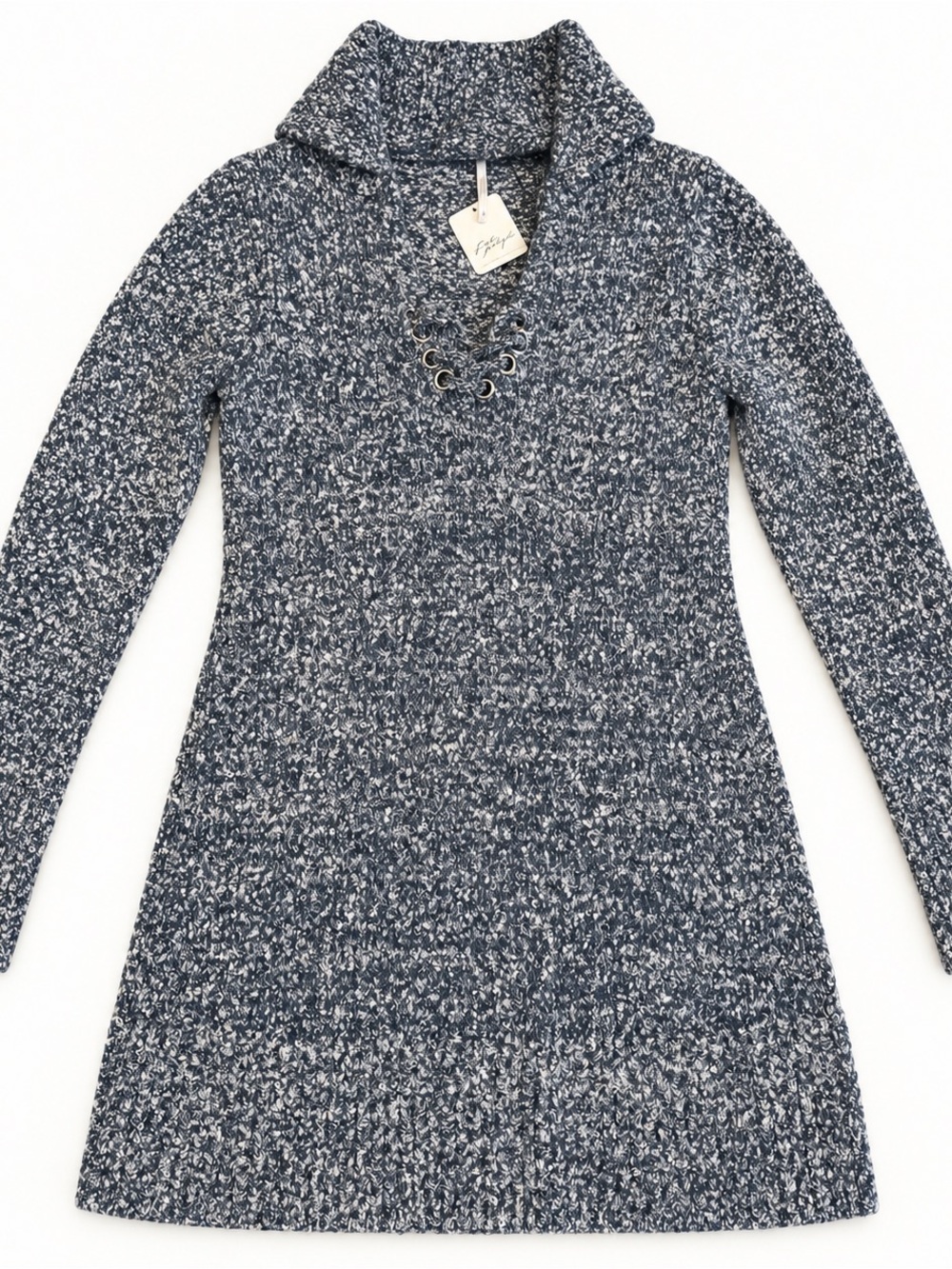 NWT Free People Marled Lace-Up Cowl Neck Sweater Dress Size M